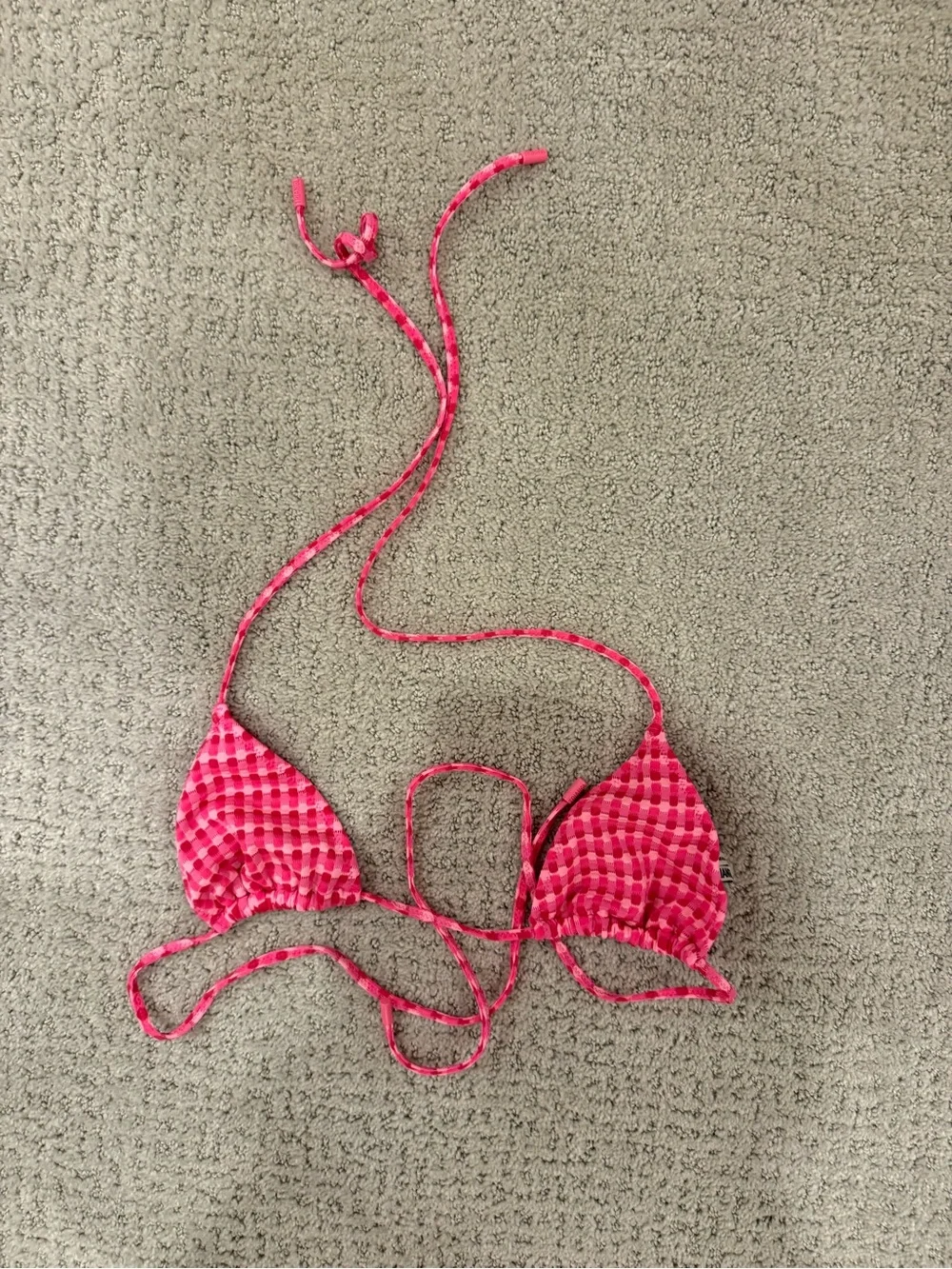 triangl swimwear Pink Gingham Tie Triangle Bikini Top
